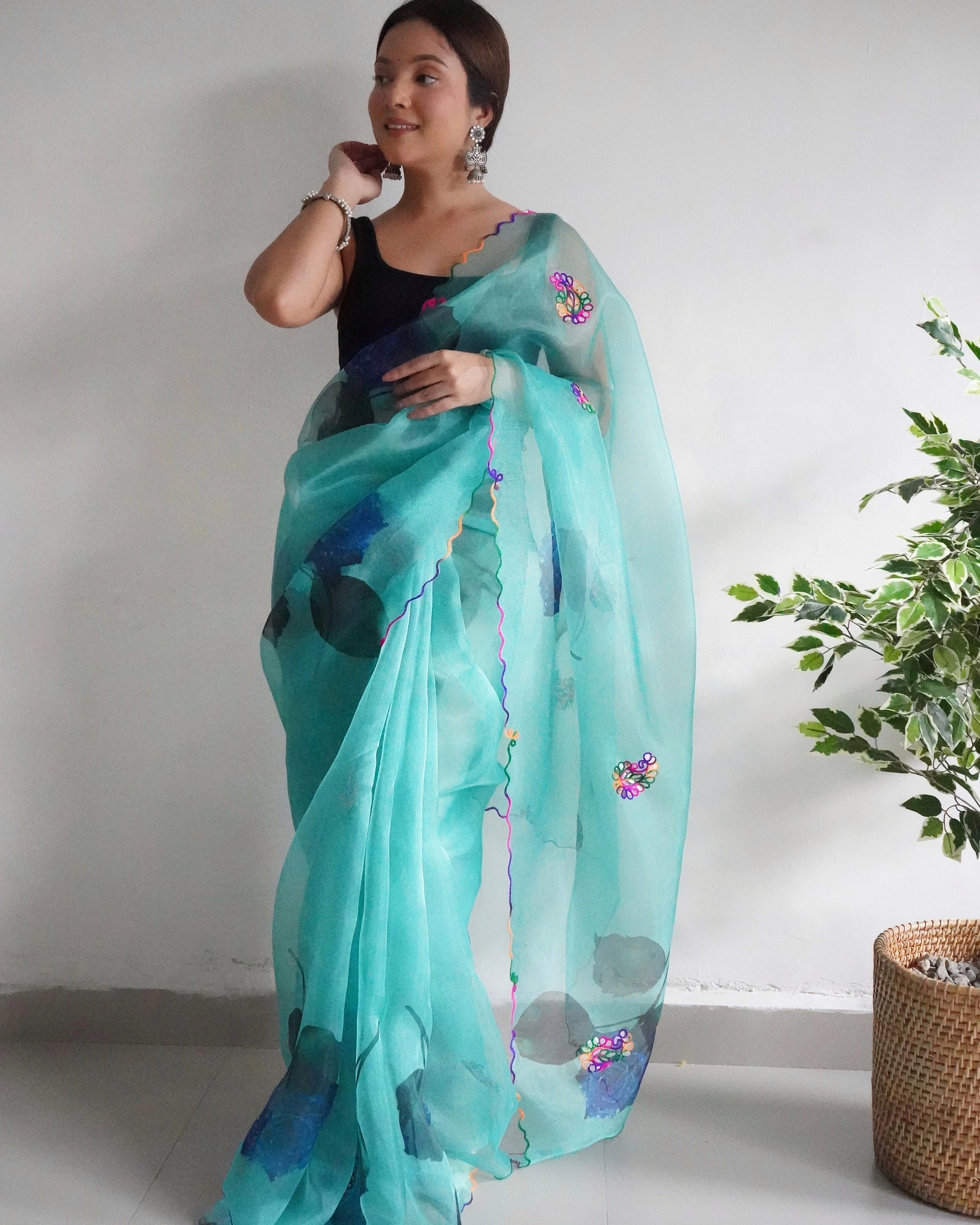 Organza Saree with Intricate Gota Patti and Cut Work-RVSGDILLAGI-SkyBlue