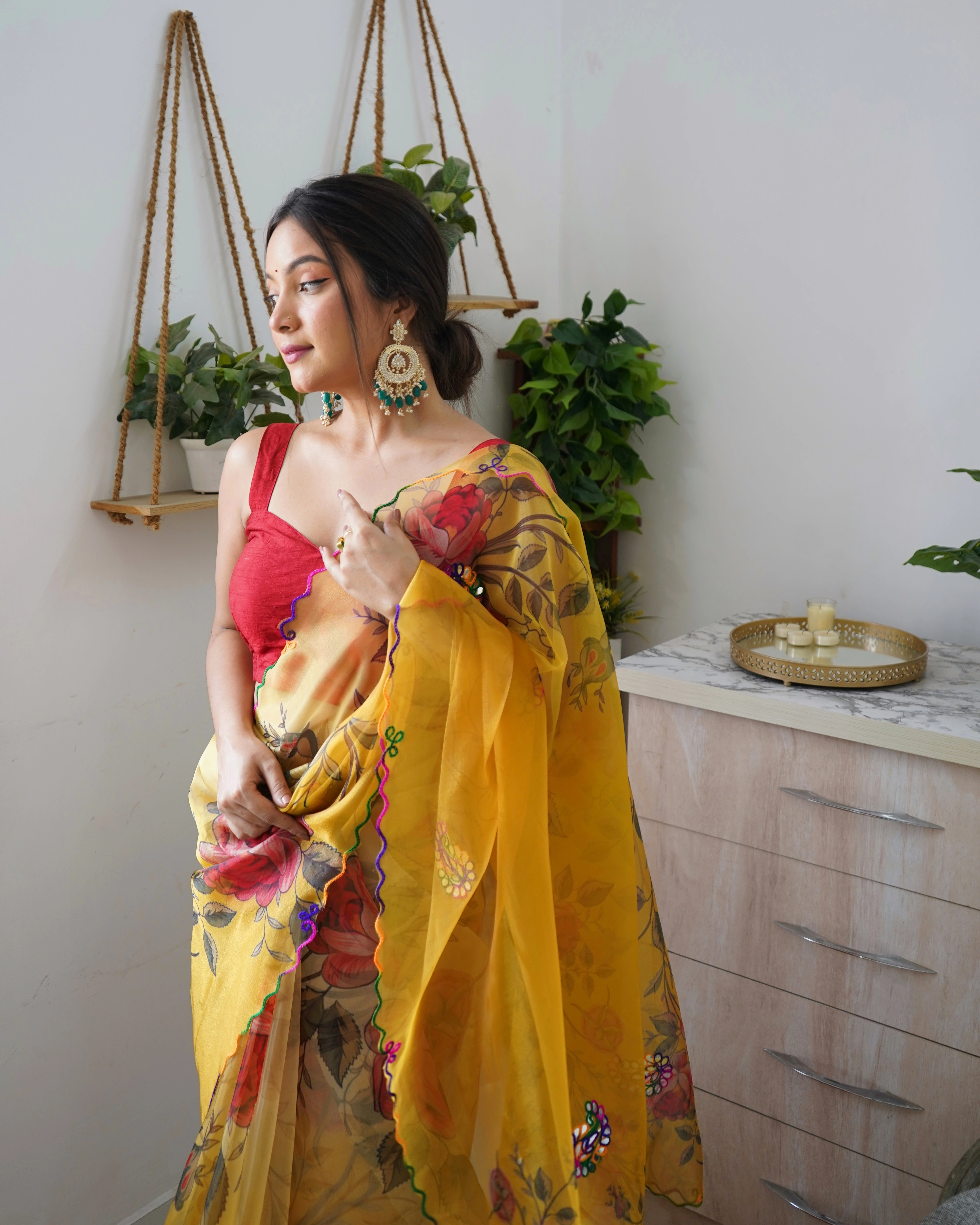 Organza Saree with Intricate Gota Patti and Cut Work-Yellow-2