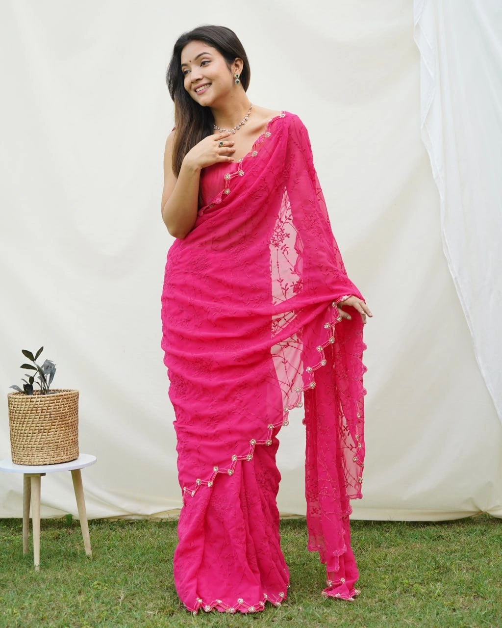 Chikankari Embroidered Pure Georgette Designer Dress-RVSG-GOURI-Pink