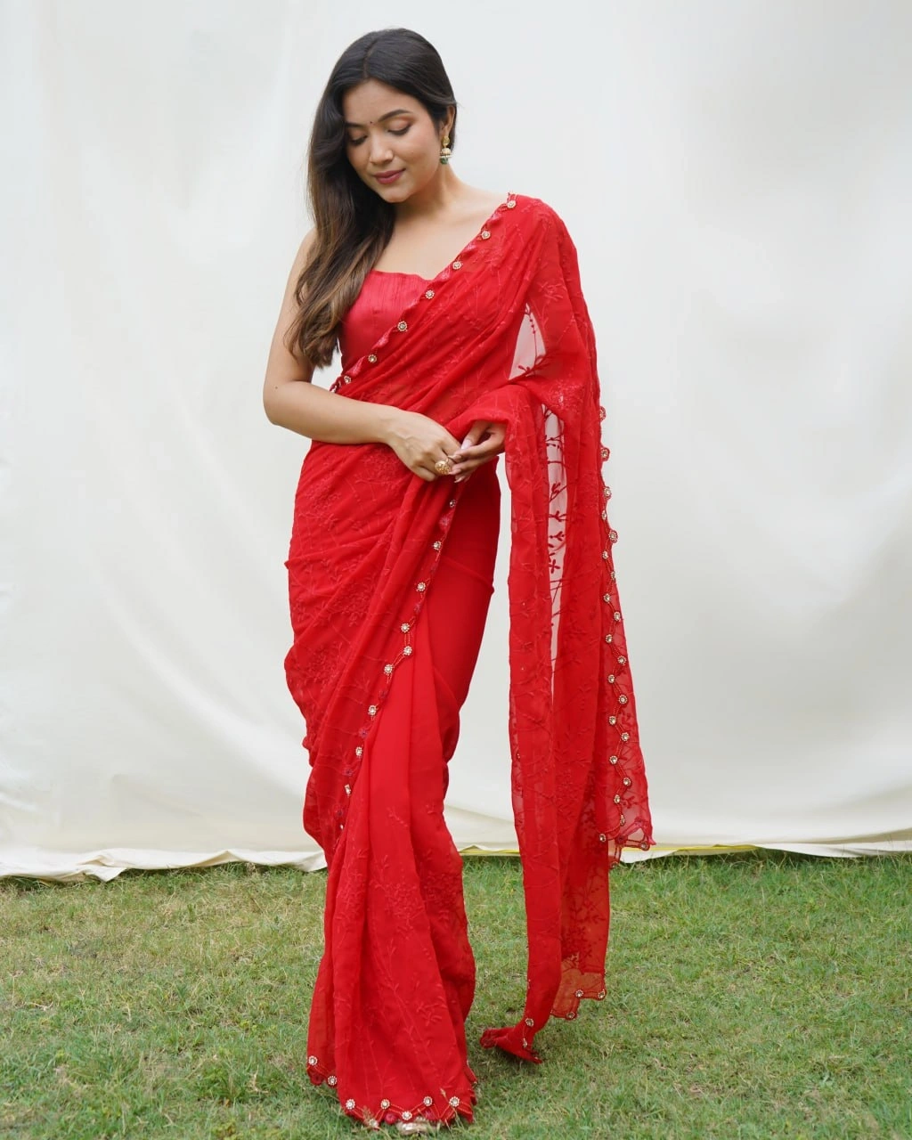 Chikankari Embroidered Pure Georgette Designer Dress-RVSG-GOURI-Red