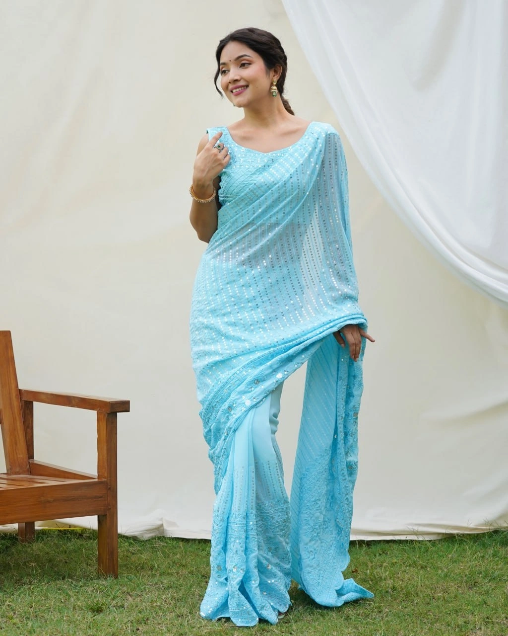 Pure Georgette: Stunning Sequence and Embroidery Work Fashion Masterpiece-RVSG-JAMVANTI-SkyBlue