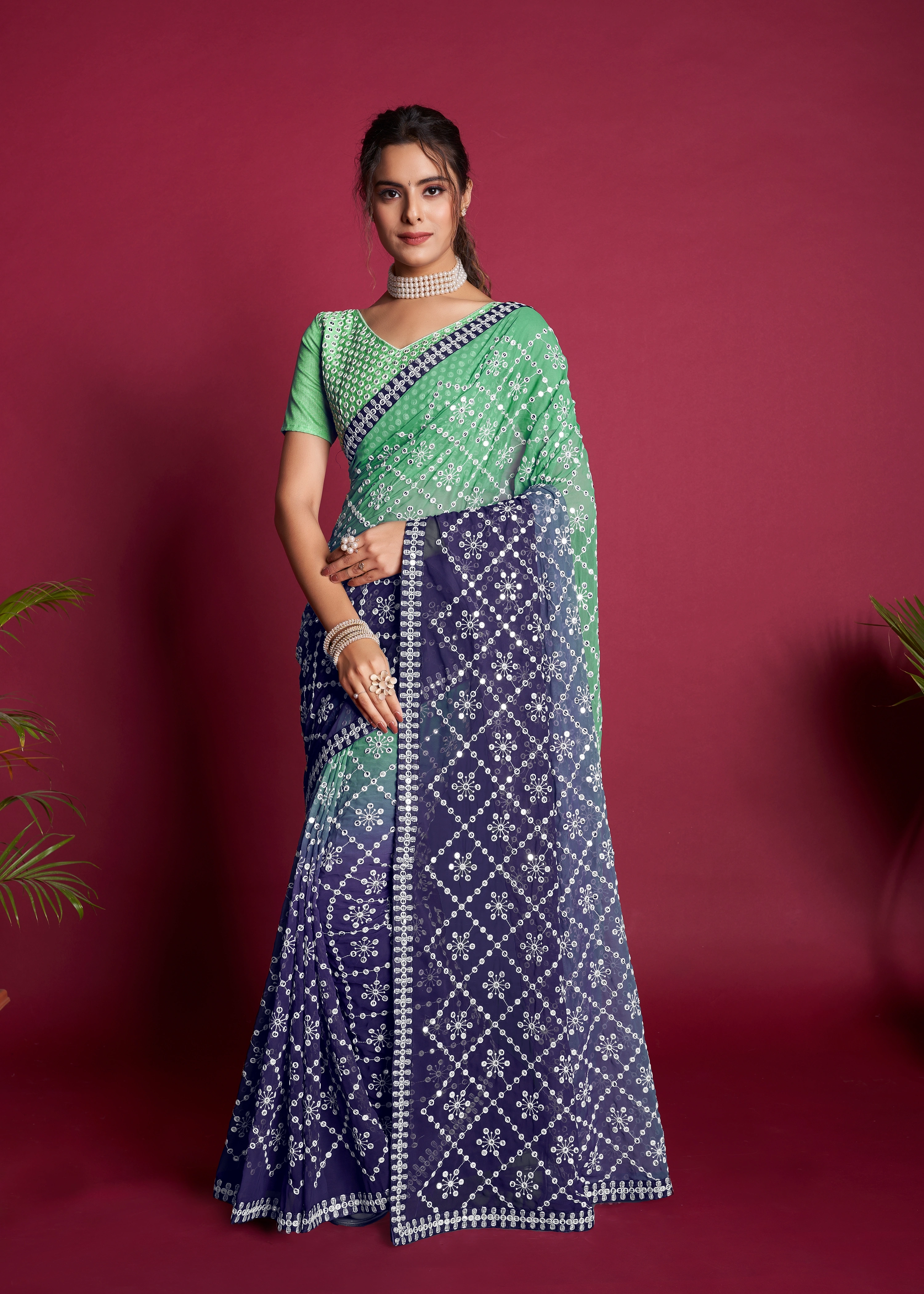 Embroidered Georgette Saree with Designer Blouse-RVSGJivani-Rama