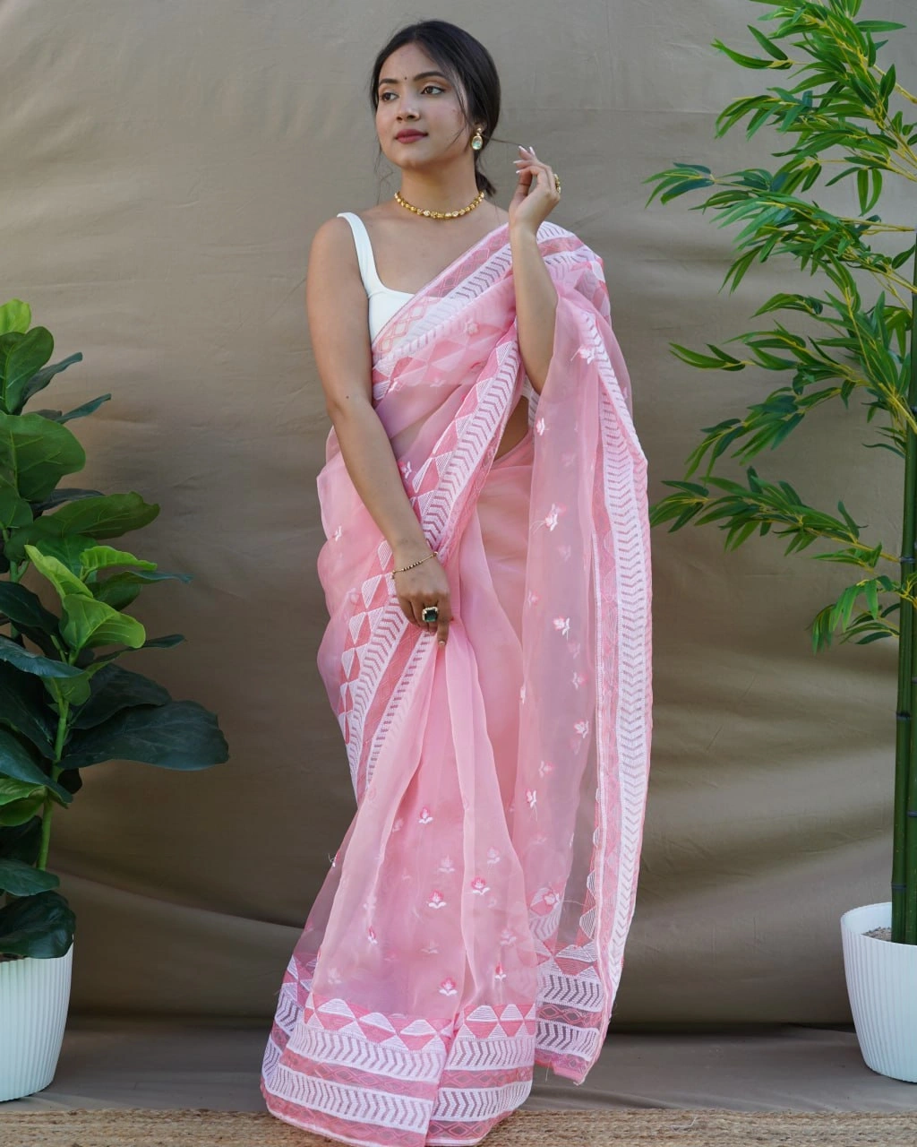 Organza Embroidered Saree with Satin Blouse - Elegant and Timeless-RVSG-KAMAL-Pink