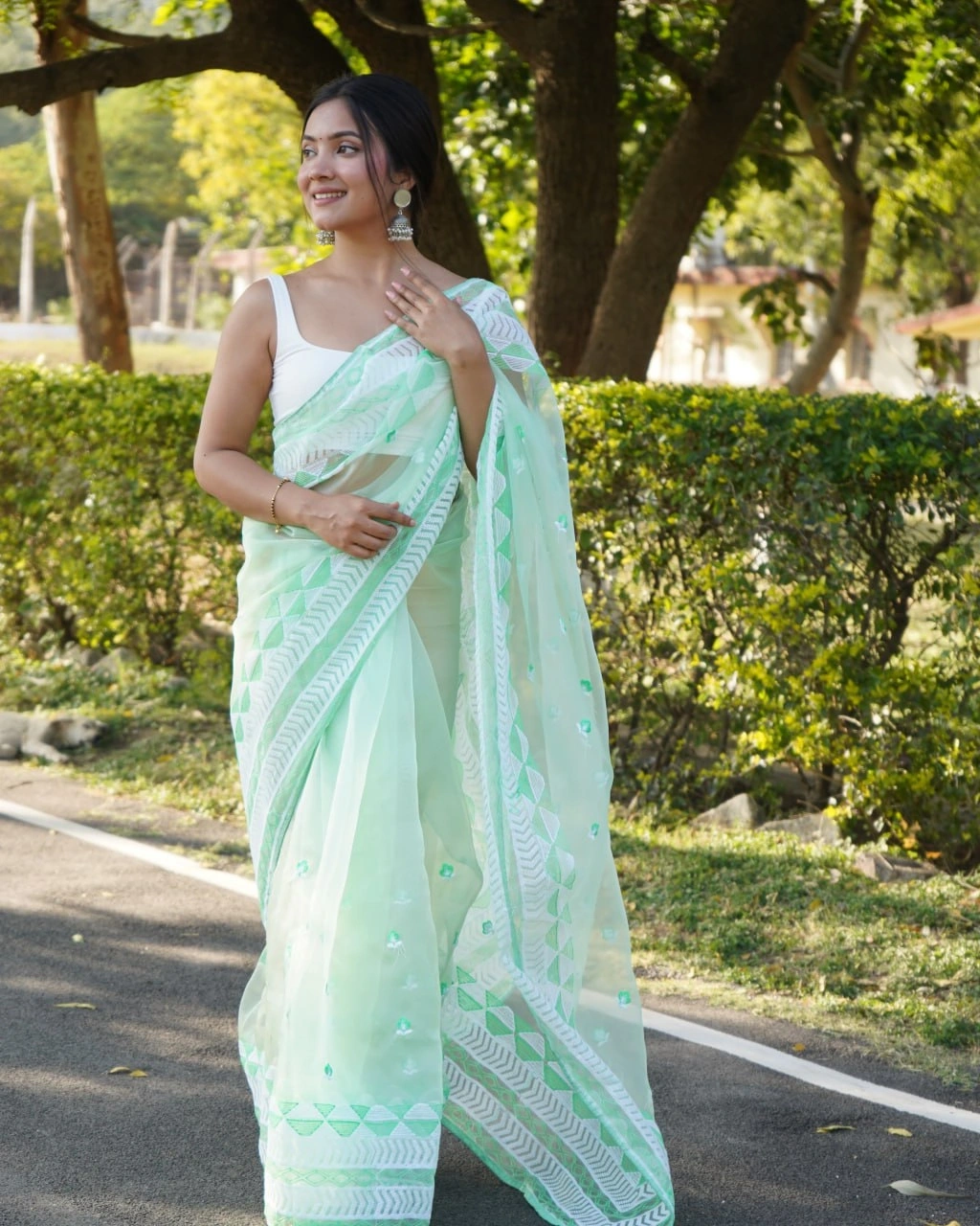 Organza Embroidered Saree with Satin Blouse - Elegant and Timeless-RVSG-KAMAL-Rama