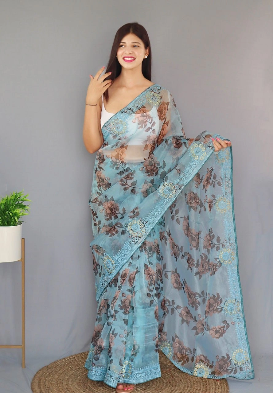 Embroidered Elegance: Stunning Fabric with Digital Print and Embroidery Work-RVSGMAN-MOHINI-Rama