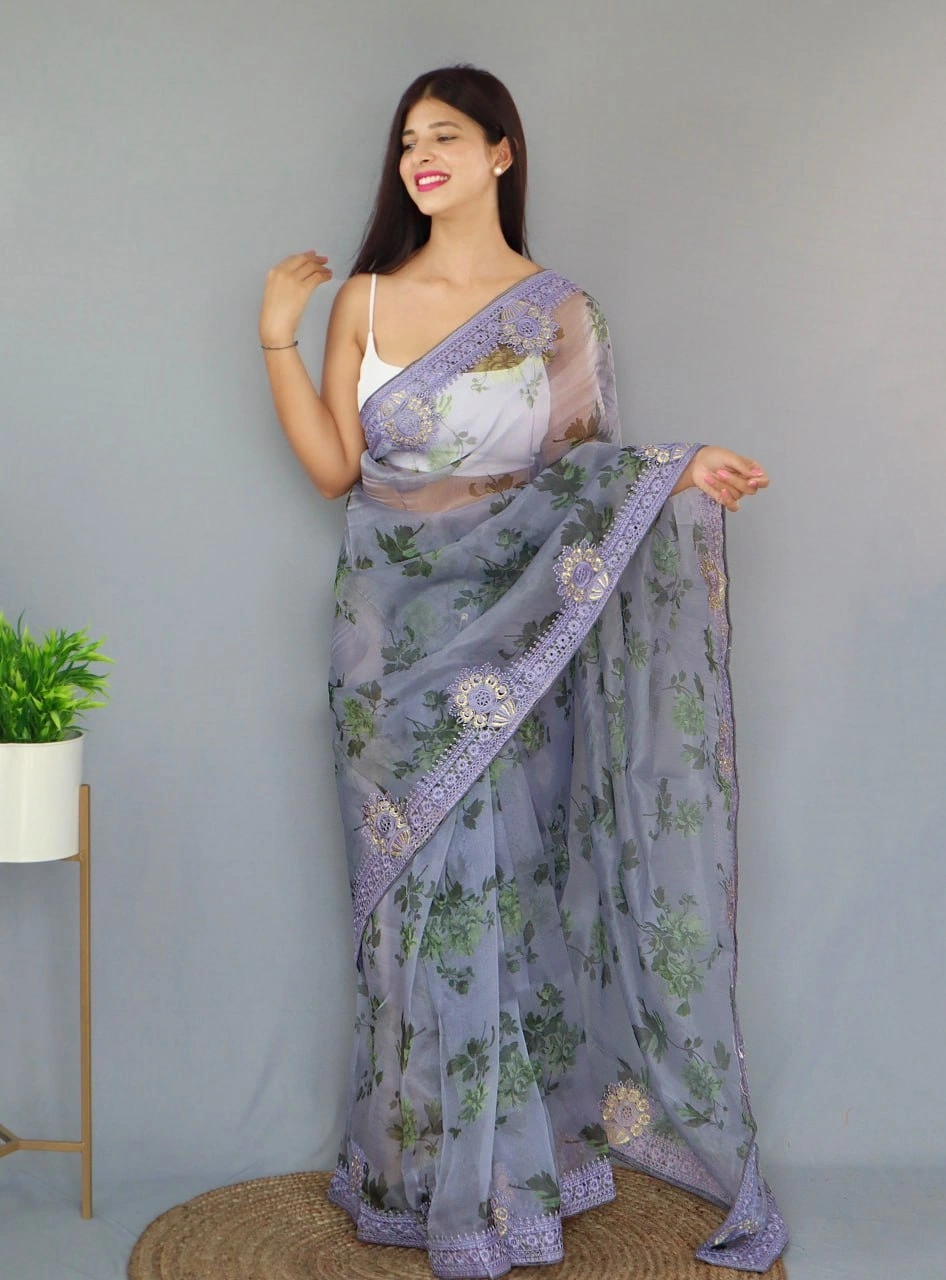 Embroidered Elegance: Stunning Fabric with Digital Print and Embroidery Work-RVSGMAN-MOHINI-Purple