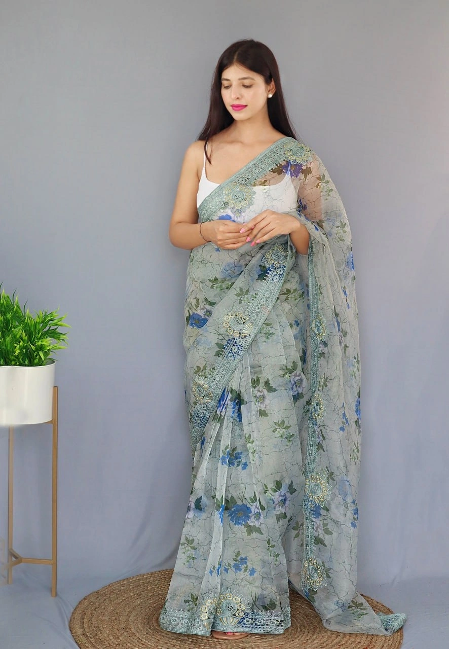 Embroidered Elegance: Stunning Fabric with Digital Print and Embroidery Work-RVSGMAN-MOHINI-Grey