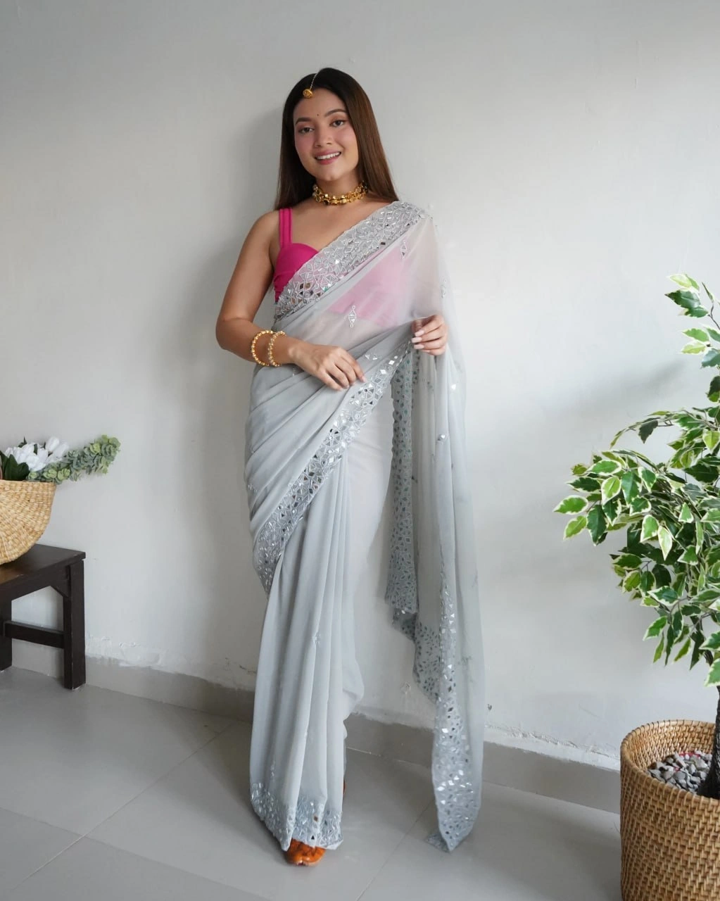 Mirrored Georgette: Embroidered Elegance-RVSG-MIRROR-Grey