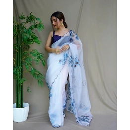 YNF Organza Magic: Exquisite Aari, Cut & Handwork, Digital Print Fabric