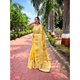 YNF Cotton Embroidered Border Jacquard Fabric - Exquisite and Elegant