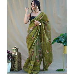 YNF Floral Chikankari Organza Saree with Satin Blouse