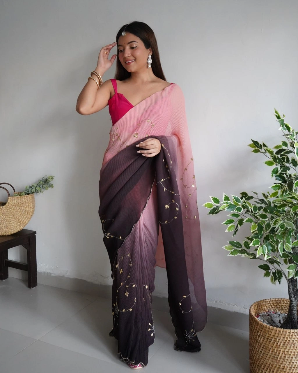 Georgette Crushed Handwork with Padding: Elegant and Luxurious-RVSGNUTAN-Peach