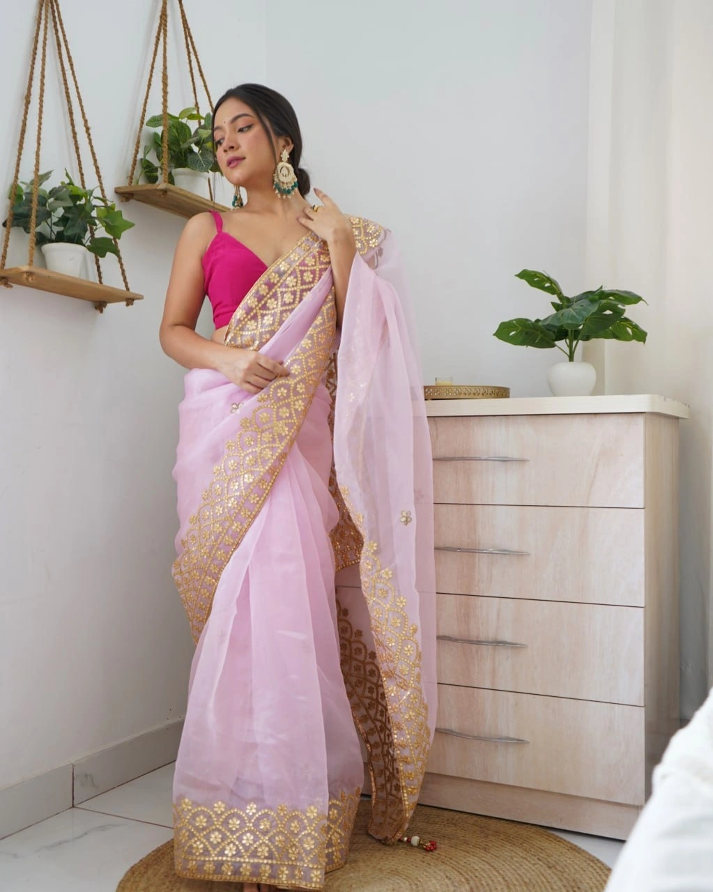 Organza Sarees with Gotta Patti &amp; Satin Blouse-Levender-1