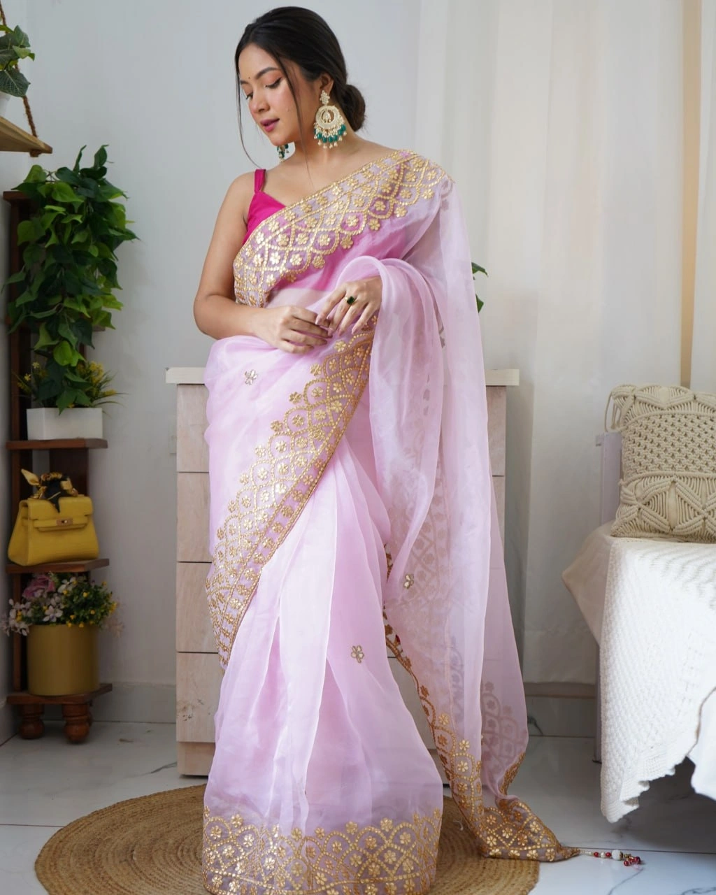 Organza Sarees with Gotta Patti &amp; Satin Blouse-Levender-3