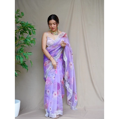 YNF Embroidered Organza with Khatli & Digital Print