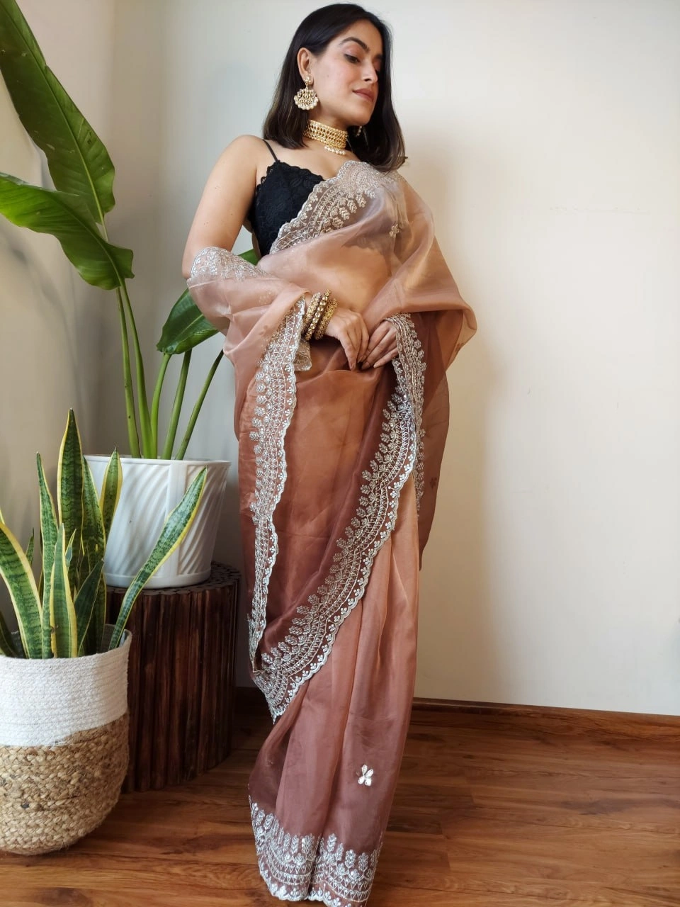 Pristine Organza Sarees with Handcrafted Details-RVSGSANSKRUTI-Peach