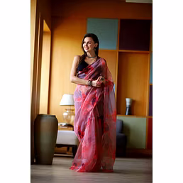 Digital Print Organza Saree with Cut Work Blouse