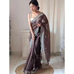 YNF Organza Embroidered Sarees with Satin Blouse