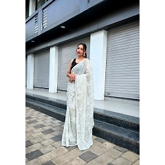 Shimmer silk with Rubber Print and Mukesh Work, Lace border