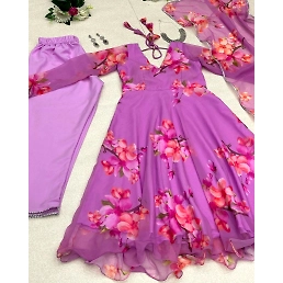 Digital Georgette Anarkali Suit with Buttersilk Pant and Dupatta