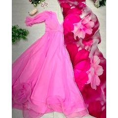 Floral Georgette Gown with Huge Flair - Fully Stitched