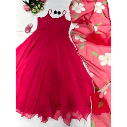 Elegant Georgette Gown with 8m Flair and Organza Dupatta