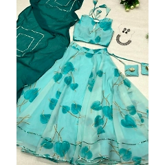 Silk Blouse, Printed Lehnga, and Georgette Dupatta Set - Elegant and Fully Stitched