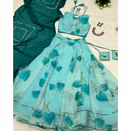 Silk Blouse, Printed Lehnga, and Georgette Dupatta Set - Elegant and Fully Stitched