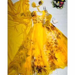 Digital Printed Organza Silk Anarkali Gown with Stylish Georgette Dupatta