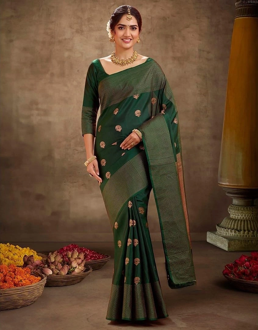 Banarasi Soft Silk Saree - Elegant, Lightweight, 10/10 Color-Green-3