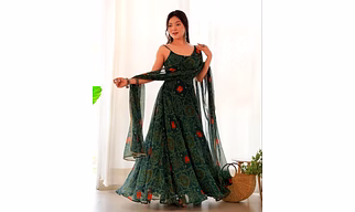 Georgette Print Gown with Digital Dupatta - Sizes S-XL