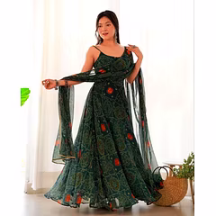 Georgette Print Gown with Digital Dupatta - Sizes S-XL