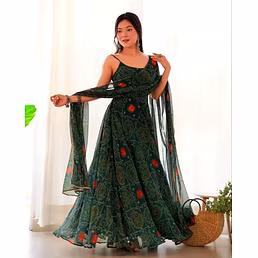 Georgette Print Gown with Digital Dupatta - Sizes S-XL