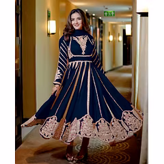 Pure Faux Georgette Gown with Embroidery - XL Size, Ready-to-Wear