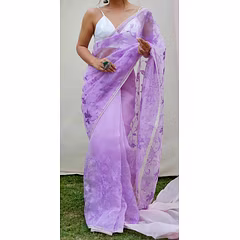 Beautiful Embroidered Organza Saree with Full Lace Border and Ready-made Blouse