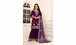 Silk Georgette Embroidered Dress with Digital Print Dupatta