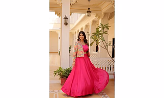 Chinnon Lehenga Set with Full-Stitched Blouse and Koti