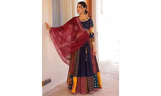 Printed Reyon Lehenga Set with Kodak Lace