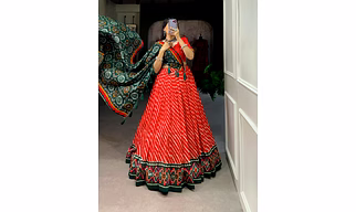 Tussar Silk Lehenga Set with Leheriya Print Border - Lightweight, Stylish