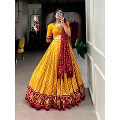 Tussar Silk Lehenga Set with Leheriya Print Border - Lightweight, Stylish