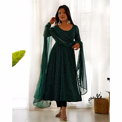 Georgette Print Gown with Digital Dupatta & Full Sleeves