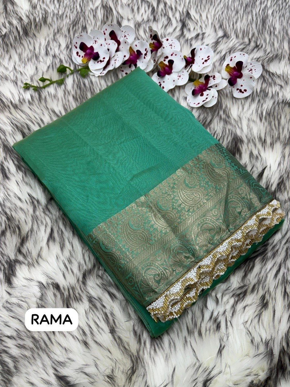 Elegant Banarsi Silk Saree with Designer Jaquar Paatta and Jarkan Lace-PTF-01-Rama