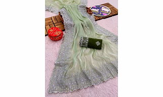 Burburry Sequenced Saree with Zari and Embroidery Work