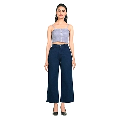 Wide-Leg Denim Jeans for Women in Black and Blue