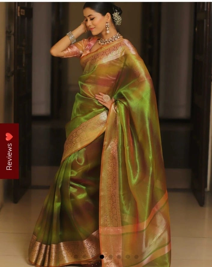 Party-perfect Banarasi Silk Sarees: Stunning Weaving, Quality, and Satisfaction!-Green-1