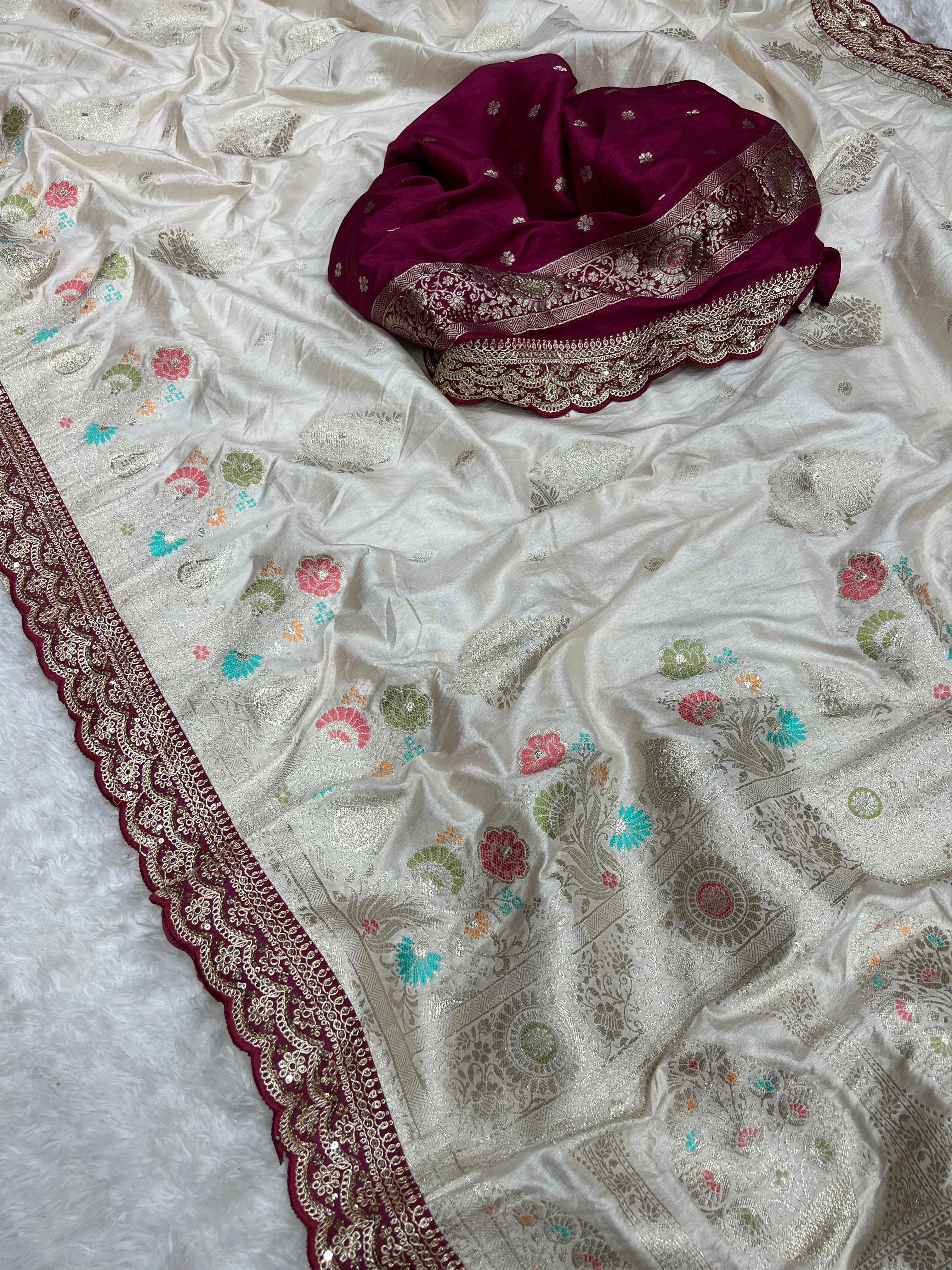 Dolla Silk Saree: Exquisite Embroidery, High Quality, Flowing Elegance-White-2