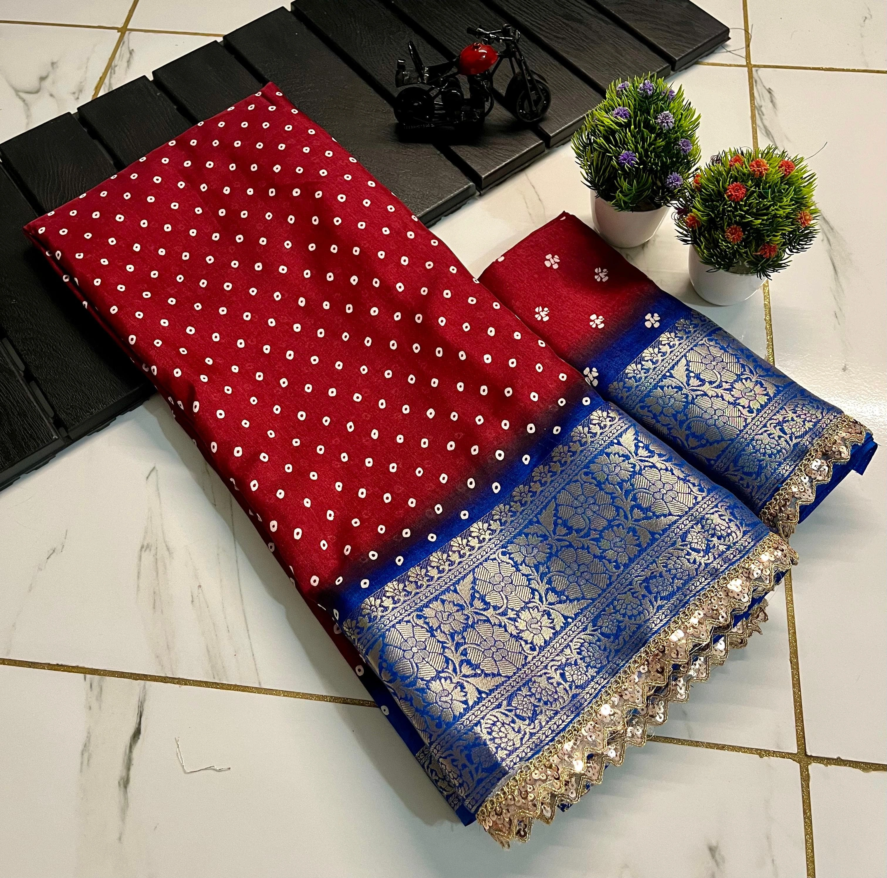 Dazzling Pure Dola Silk Saree with Lace Patti Work-RWC-23-Red