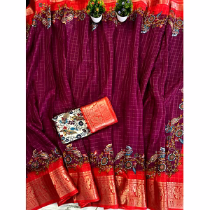 9-inch Jacquard Border Silk Saree with Unique Antique Design