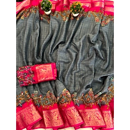 9-inch Jacquard Border Silk Saree with Unique Antique Design