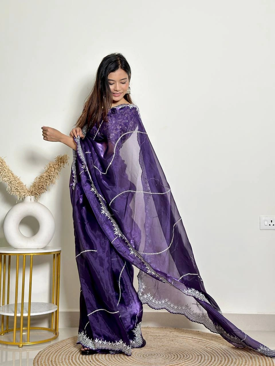 Soft Jimmy Chuu Saree: Exquisite Embroidery, Sequins, and Jari Border-APE-YASMINE-Blue